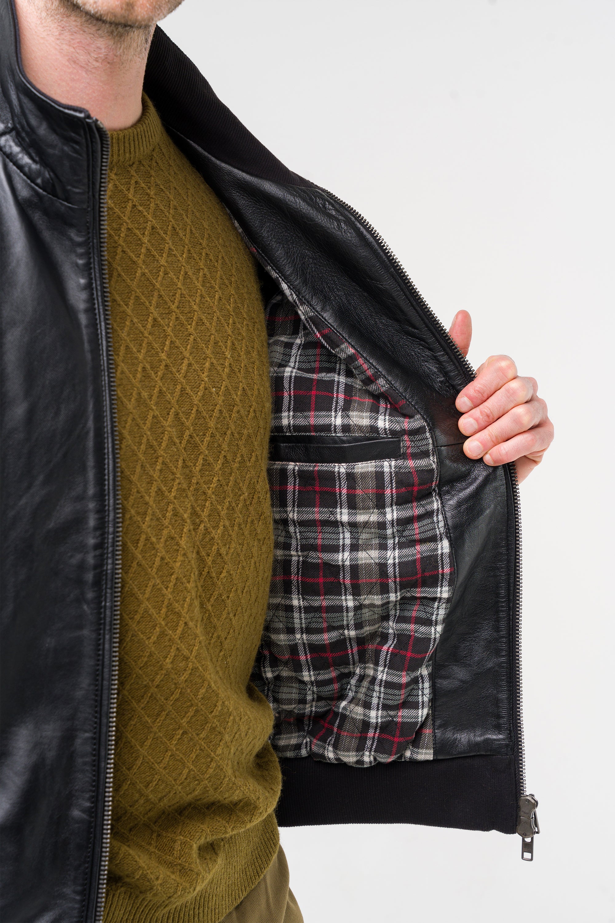 Genuine leather bomber jacket