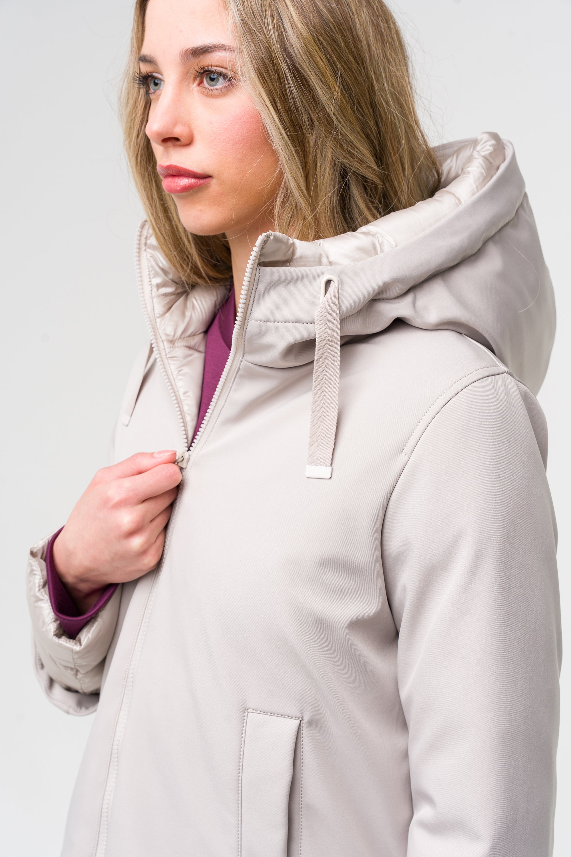 Comfy bi-material down jacket