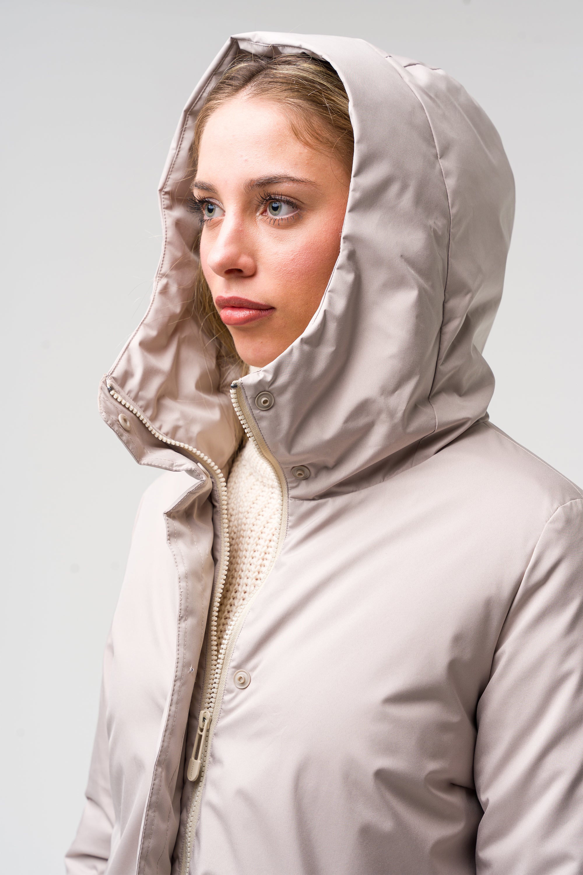 Technical long coat with hood