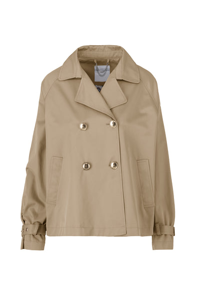 Short Double-breasted Trench Coat in Cotton and Nylon Twill