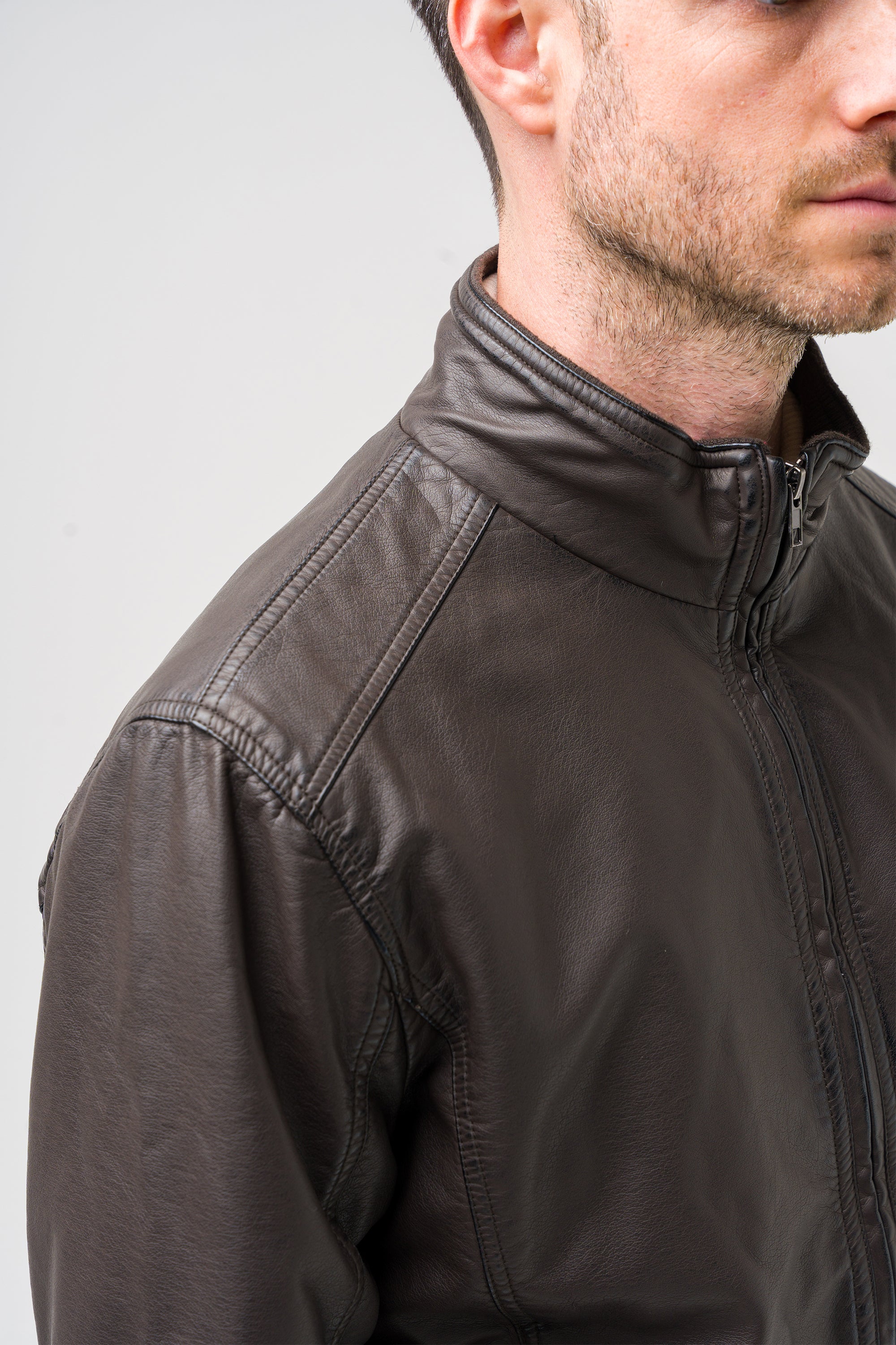 Eco-leather bomber jacket with a distressed look