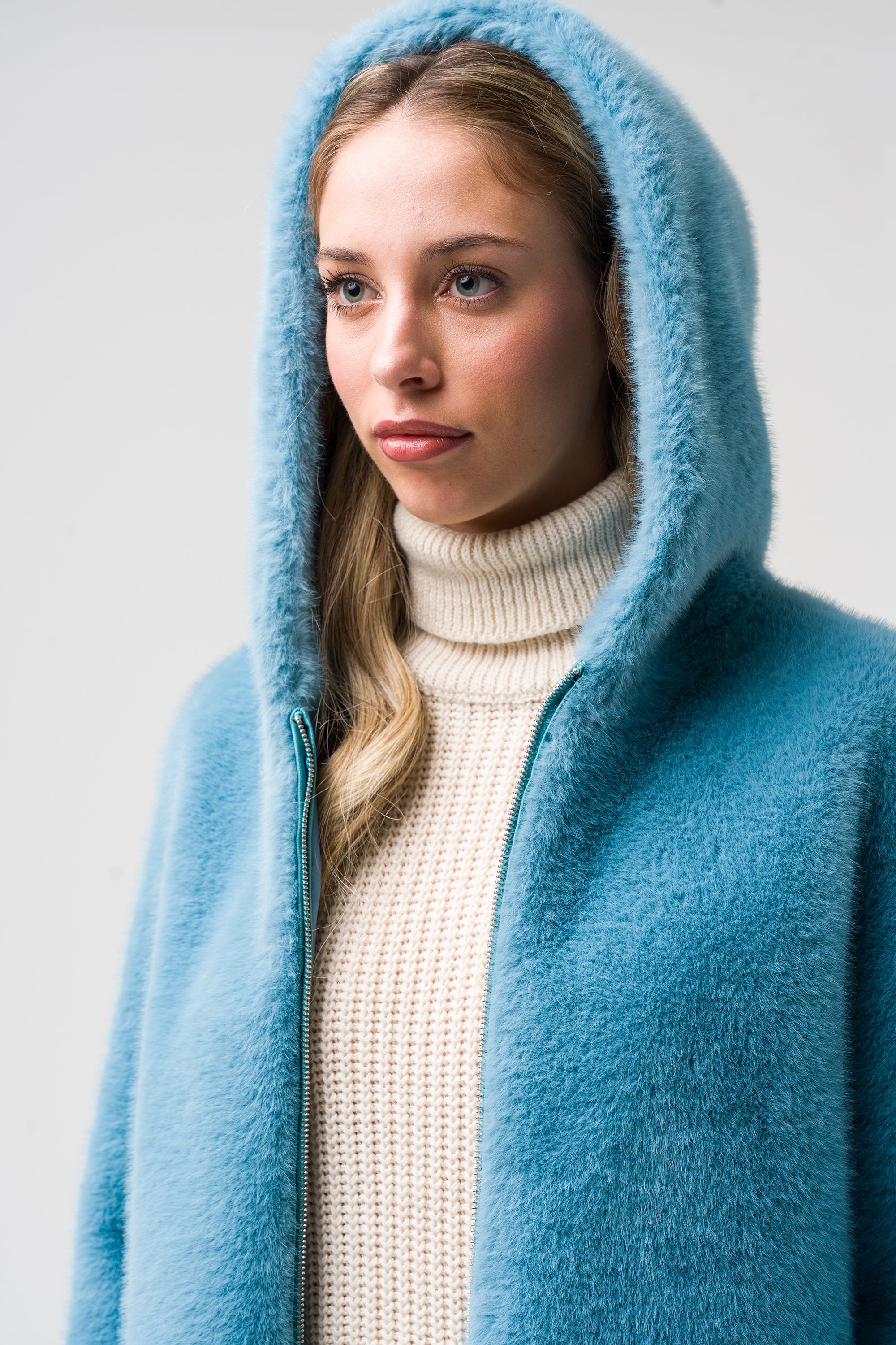 Faux fur jacket with hood